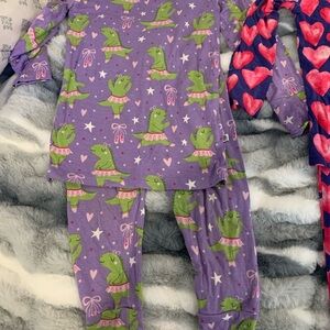 Charming Purple Kids Pajama Set with Green Dinosaurs